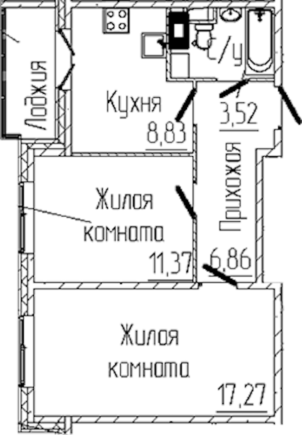2-комнатная квартира 49.66 м², 2/6 эт., ЖК «SERTOLOVO PARK»